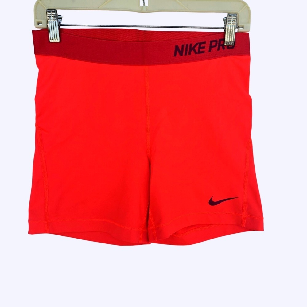 Nike Pro Women's Compression Shorts Red Orange Swoosh Athletic Spandex Size L